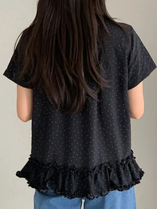 

Новый летний повседневный женский свободный кукольный воротник в клетку, эластичный кружевной топ в горошек, винтажный школьный orm, свободный крой