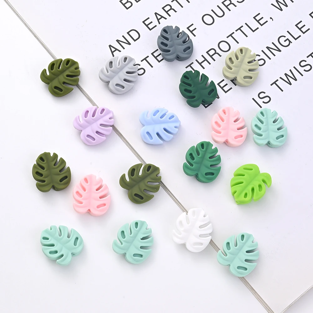 10Pcs Cartoon Leaf Silicone Beads Baby Teether Toy Infant Pacifier Chain Chewable Nursing Teether For DIY Handmade Accessories