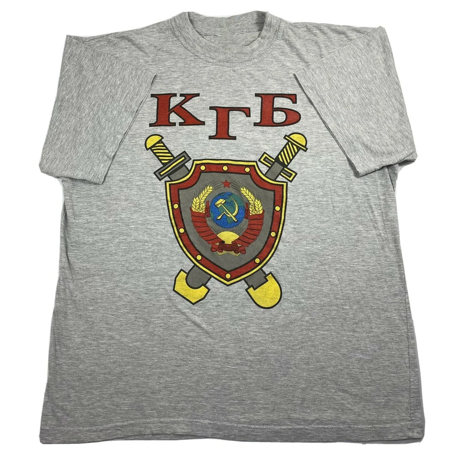 

KGB Soviet Union Russia Two Sides Printed T-shirt Breathable Top, Loose Casual Mens T-shirt S-3XL