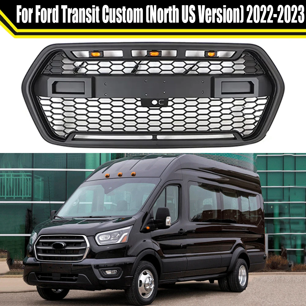 

Modified Centre Mesh Grille Front Bumper Grille With LED Bar For Ford Transit Custom T150 T250 T350 (North US Version) 2022-2023