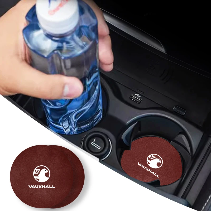 2Pcs Car Interior Water Cup Mat Leather Coasters Pad For Vauxhall VXR Astra GTC Tigra Zafira Vectra Signum Meriva Corsa Monaro