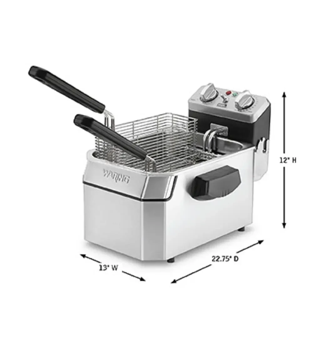 Waring Commercial WDF1000 Heavy Duty Single Basket Deep Fryer , Includes 3 Fry Baskets, Night-Cover-1800W, 120V, 5-15