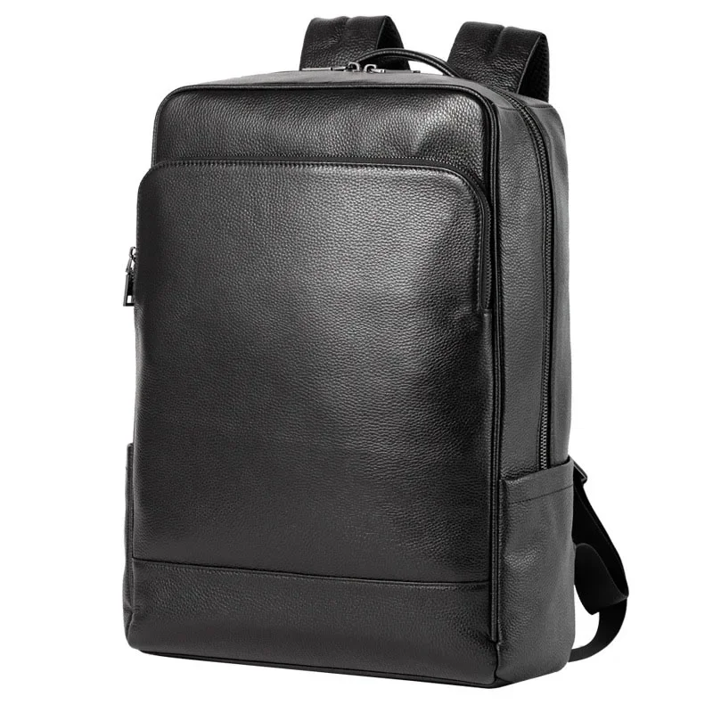 New Fashion Genuine Leather Men Backpacks Real Natural Leather Student Backpack Luxury Brand Large Computer 15.6 Inch Laptop Bag