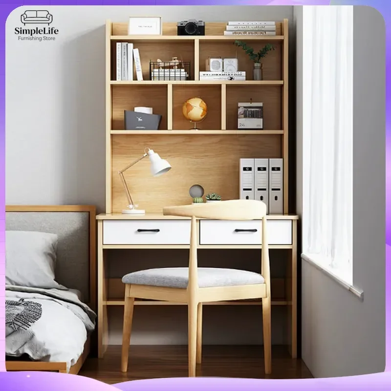 Computer Desk with Bookshelf Integrated Study Table for Students Home Office Bedroom Wall Mounted Narrow Writing Desk for