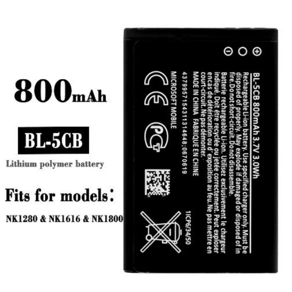 2025 high quality batteries for nokia/nokia nk1616 1800 1280 bl-5cb new large capacity mobile phone battery