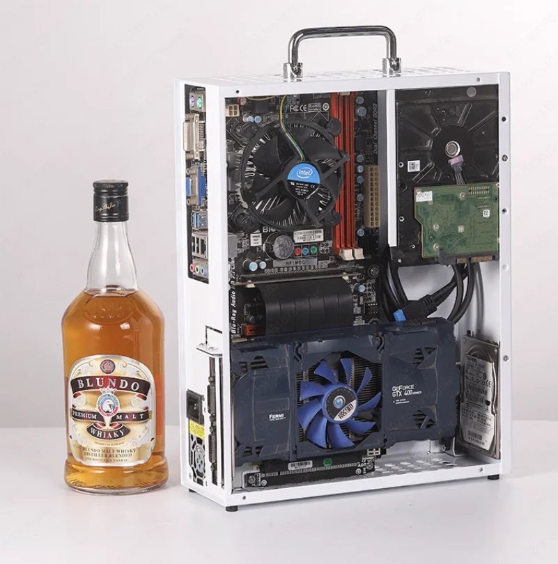 P02 Portable A4 Portable ITX Case, Matx Compact Mini ITx White Side Transparent Small Case