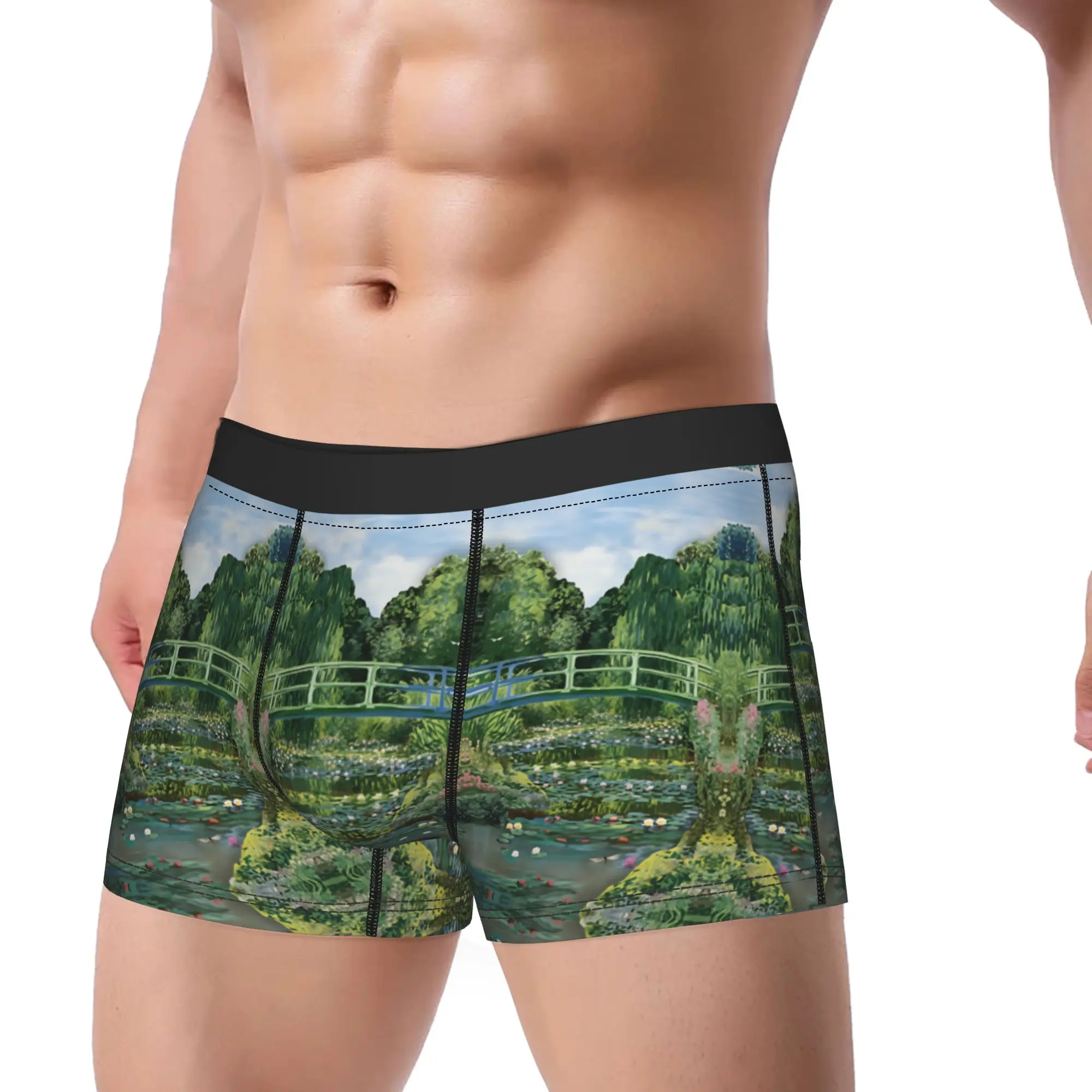 Custom Vincent Van Gogh  Water Lily Bridge Boxer Brief  Underwear Trenky Men Elastic Trunk Print Oversize Panties
