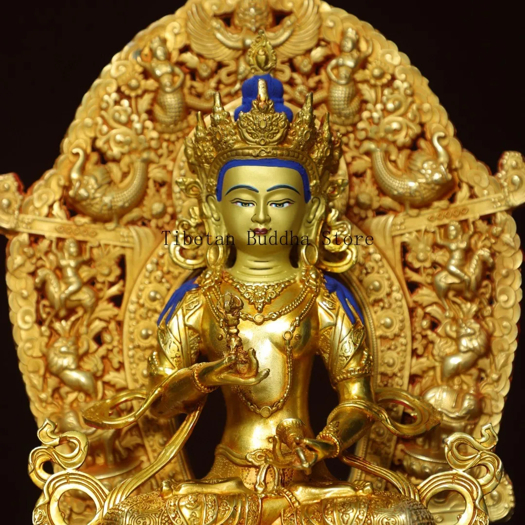 Tibetan brass gilt face painting backlight Vajrasattva Avalokitesvara Tara ornament Buddhist hall incense case jewelry 33cm