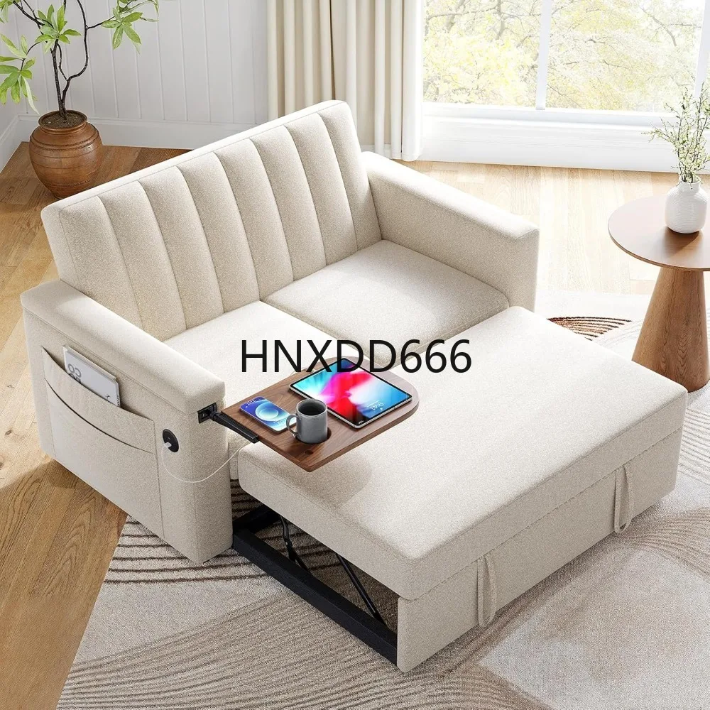

3-in-1 Convertible Sofa Bed, 54-Inch Sleeper Sofa with Solid Wood Side Table & Frame Pull-Out Couch with USB Ports &Side Pockets