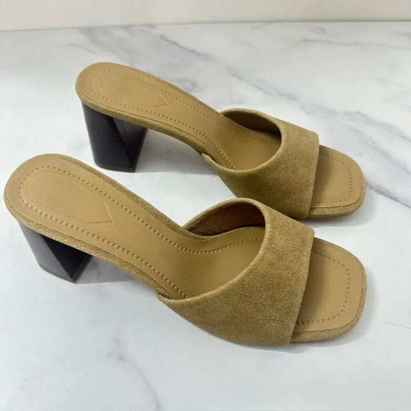 2025 Elegant Block Heels Women Summer Sandals Pointed Toe Slingbacks Sexy Thin Strap Suede Brand Design Dress Office Lady Shoes view 3