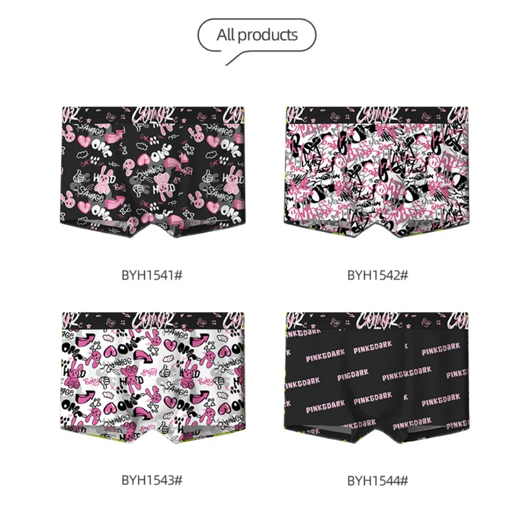 Summer Men Ice Boxers Black Pink Breathable Sexy Panties Fashion Printing Youth Boys Underwear Seamless Ultrathin Boxershorts