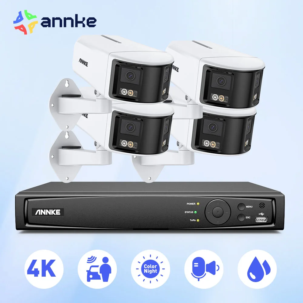 

ANNKE 4K Outdoor Video Security Camera System 180° Dual Lens Security IP PoE Camera Smart Human Vehicle Detection 8MP POE Cam