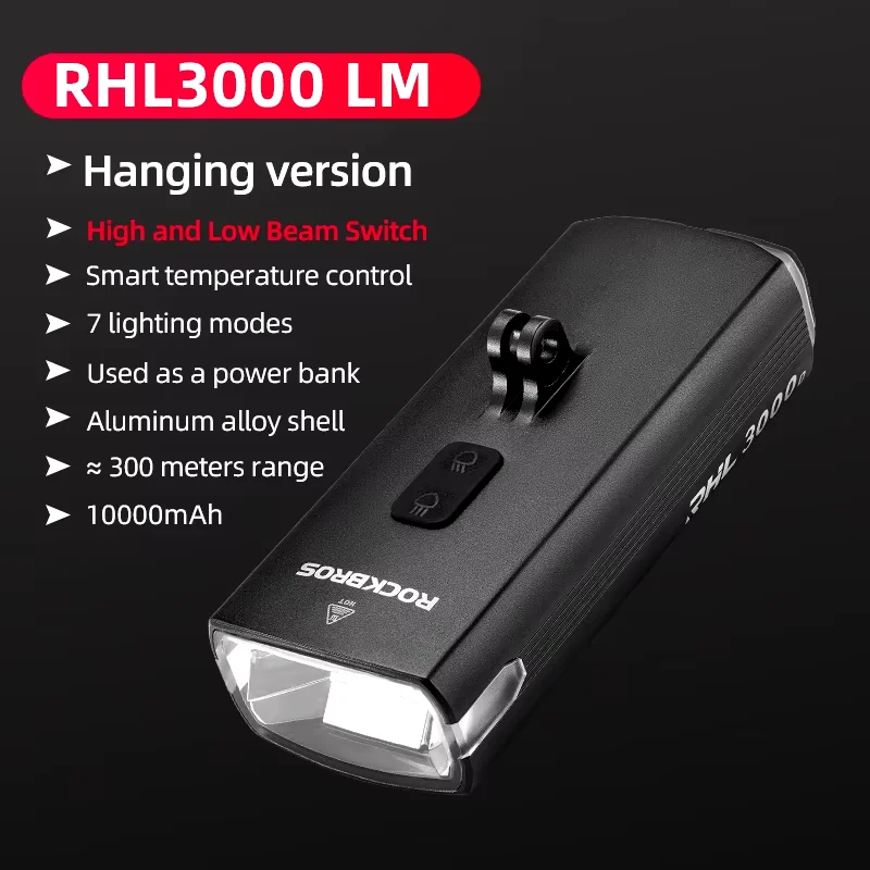 

ROCKBROS 3000LM 10000 мАч велосипедный фонарь дальнего и ближнего света высокая яркость велосипедный внешний аккумулятор Type-C MTB дорожная велосипедная фара