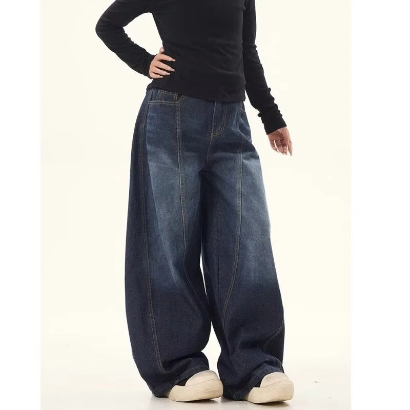 

Джинсы унисекс в американском винтажном стиле, свободные, больших размеров, повседневные, широкие штанины, джинсовая ткань, универсальные брюки для мужчин, 2026