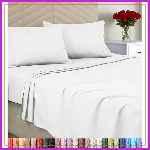 King Size Sheet Set - 4 Piece Microfiber Bed Sheets with 15" Deep Pocket, Brushed Microfiber, White