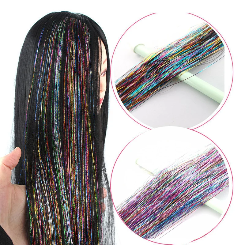 

Rainbow Shiny Sparkle Hair Tinsel Kit Women Glitter Hair Extension Hair Bling Dazzles Girls Hippie Braiding Accessories