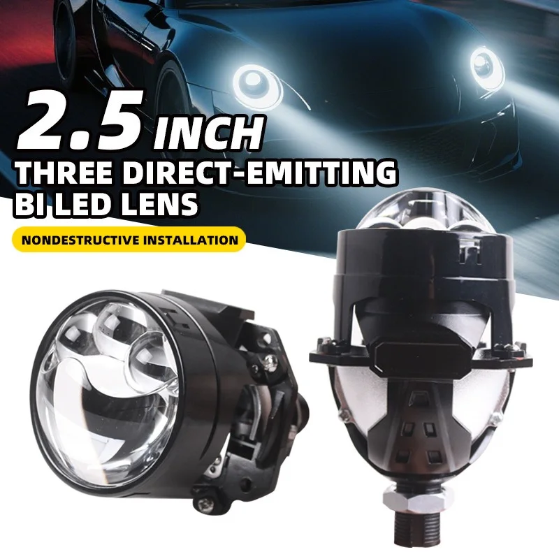 100W 2.5 Inch S63 Triple Eye Direct Beam Bi LED Projector Lens Car Headlight Retrofit High Low Driving Lamp Upgrade Kit