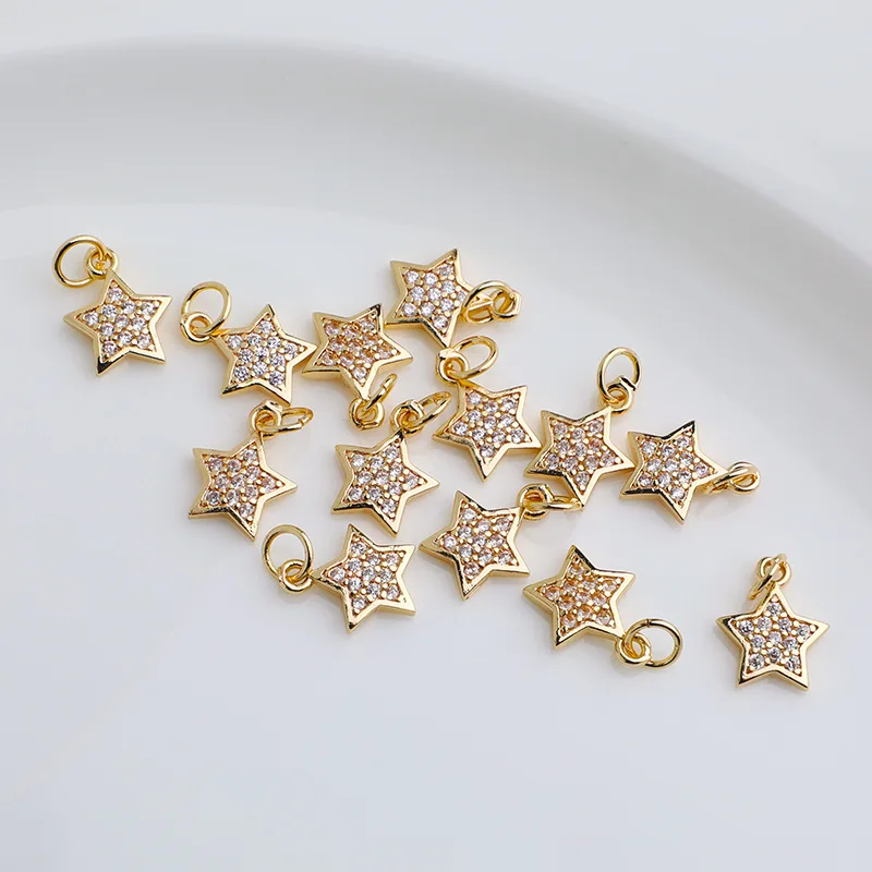 4pcs 13x8mm 14K Gold Plated Brass Star Charms Pendants With Zircon For Jewelry Making Supplies DIY Findings Accessories