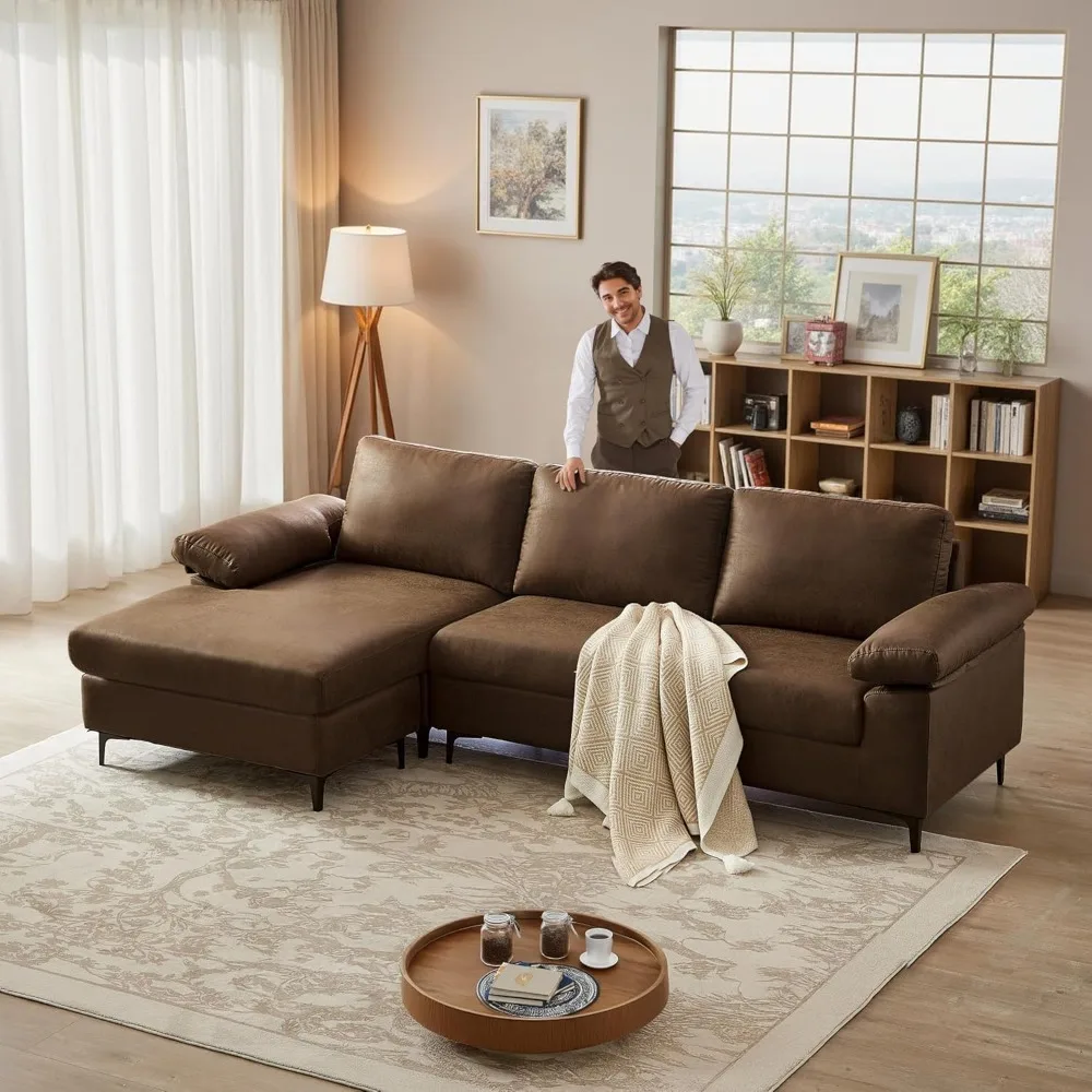 

100.8" Sectional Sofa Faux Leather Couch with Reversible Chaise Mid-Century L Shaped Sofa Couch for Living Room,Apartment Office