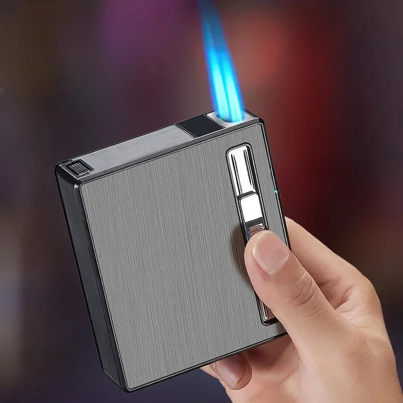 Thick Cigarette Case, Double Flame Lighter, 20 Cigarettes, Windproof Butane Injection, Pyrotechnics Integrated, New