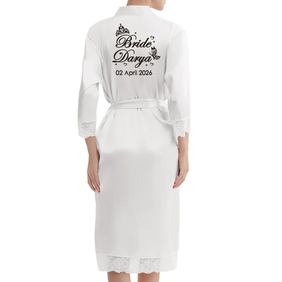 

Customized Any Text Elegant Wedding Robe Bride Bridesmaid Long Lace Bathrobe Nightwear Mis XV Birthday Brial Party Gifts