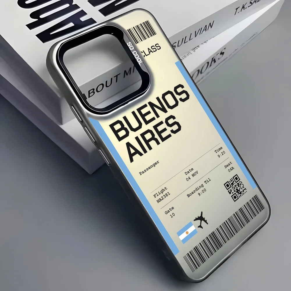 

argentina plane travel ticket Phone Case For iPhone 16 15 14 13 12 11 Pro Max Black Matte Multicolor Laser Metallic Aurora Cover