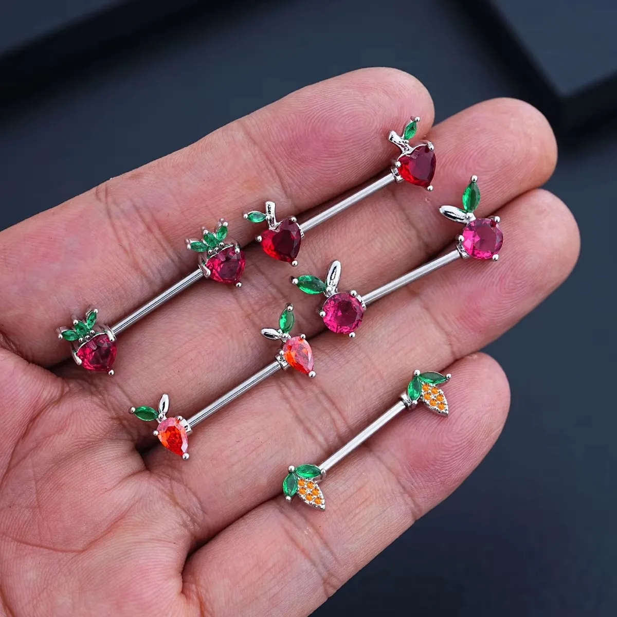 2pcs Red Crystals CZs Nipple Piercing Heart Barbell