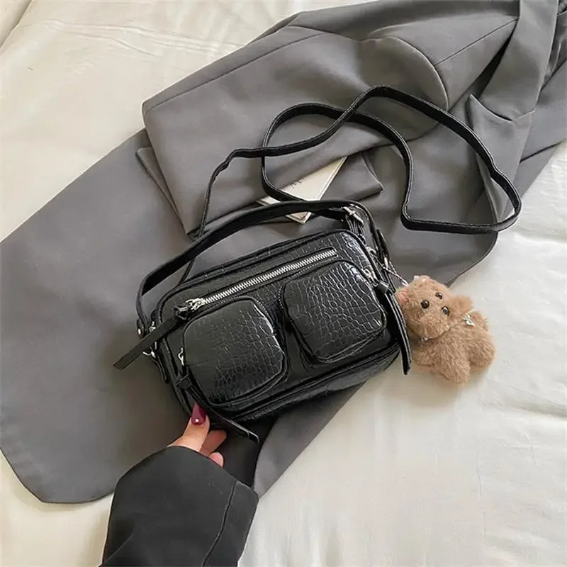 Mehrteilige Umhängetasche mit Krokodilmuster, Damen-Sling-Bag, Messenger-Bag mit Reißverschluss, einfarbige Outdoor-Handtasche – Detail 9