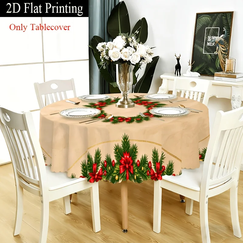 1 piece DNFMFJD Christmas tablecloth with wreath and pine wreath border - soft material for festive table covers