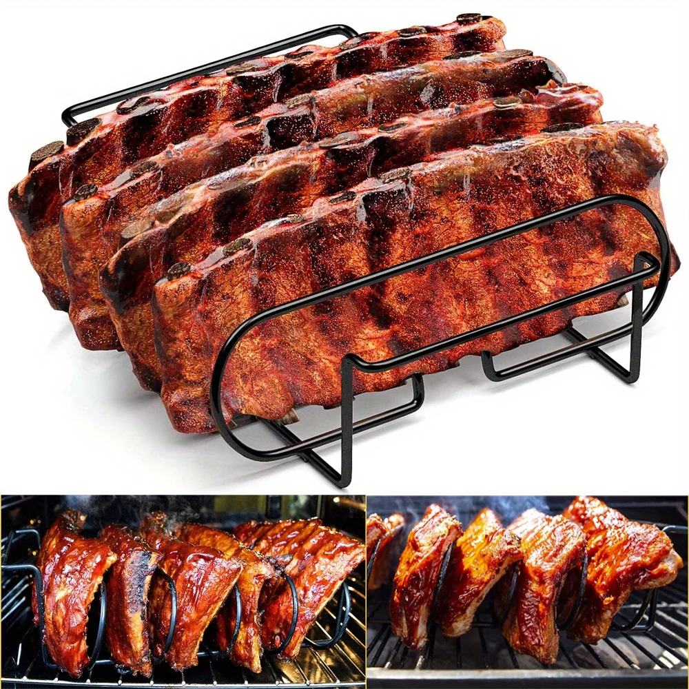 1pc Stainless Steel BBQ Rib Rack,Portable Grilling Tool for Outdoor BBQ And Smokers, Holds 4 Full Racks of Ribs