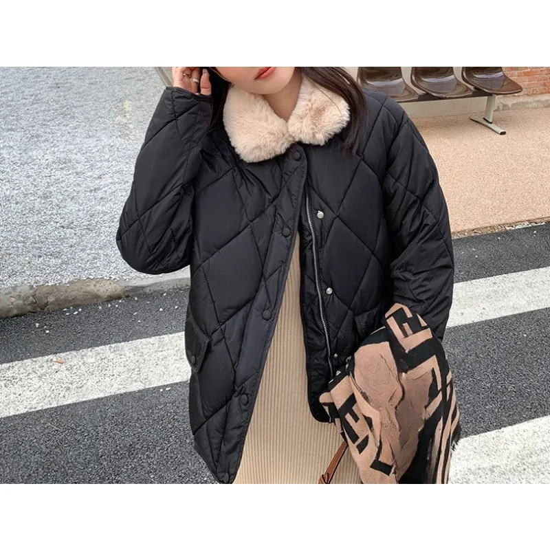 

Осень/зима, повседневное теплое лоскутное пальто с короткими рукавами и воротником из овечьей шерсти, легкое хлопковое пальто с узором «елочка» для женщин