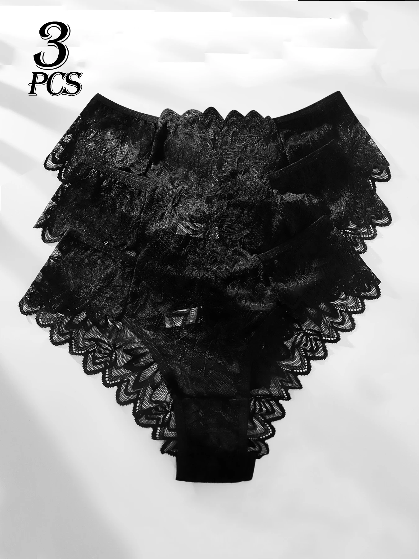 Conjunto de 3 Cuecas Femininas em Renda Preta | Conforto Diário e Respirabilidade