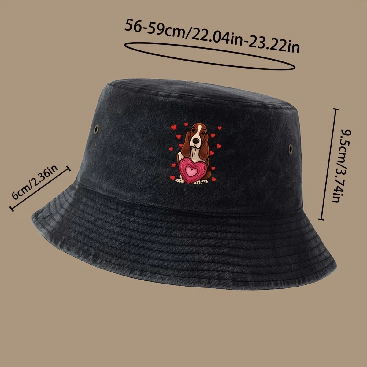 A Fisherman Hat with Puppy Heart Pattern, Easy Casual Hat Unisex Fishing Hat Trendy Bucket Hat High Quality Bucket Hat Lightweig