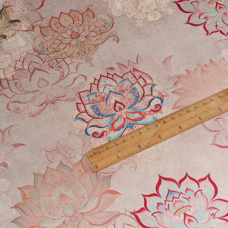 Apricot Pink Dunhuang Lotus Xiangyun Brocade Jacquard Fabric Chinese Style Dress Hanfu Qipao Tablecloth Craft Material Clothing