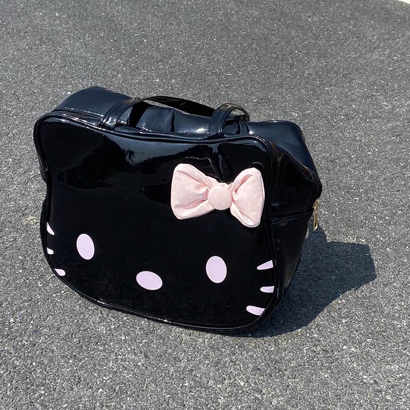 Hello Kitty Kawaii borsa Sanrio Cartoon Bow Y2K Pu Leather impermeabile durevole studente Versatile borsa a tracolla di grande capacità