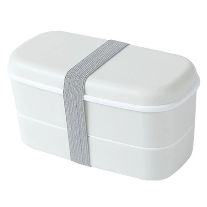 Microwavable 2 Layer Lunch Box with Compartments Leakproof Bento Box Insulated Food Container Lunch Box White