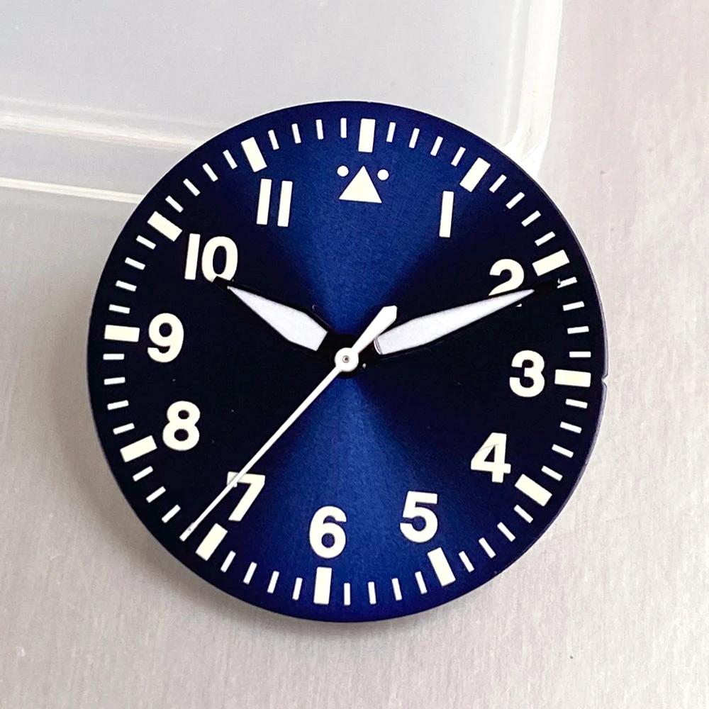 Tandorio 29mm Pilot NH35 Dial for Miyota 8215 NH35 PT5000 Triangle at 12 Arabic Numerals Sterile Sunburst Luminous Watch Dial