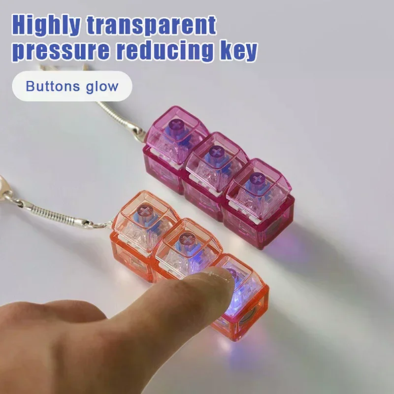 

3Keys LED Finger Keyboard Keycap Stress Relief Fidget Keychain Mechanical Keyboard Tester Decompression Toy For Adults Children