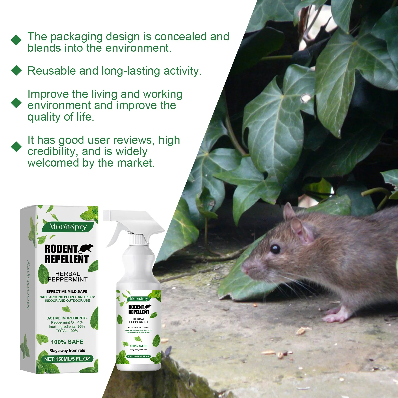Mint-Flavored Mouse Repellent Spray Mouse Repellent for Outdoor Gardening, Preventing and Exterminating, Mouse Avoidance and Rep - view 6