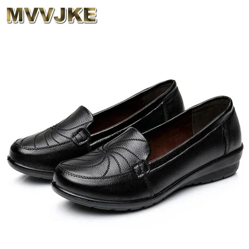 MVVJKE New Woman Flats  Autumn Natural Genuine Leather Women Casual Shoes Soft Bottom Comfort Mom Shoes