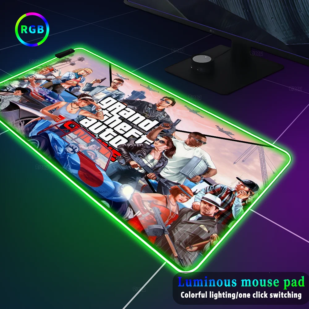 

LED RGB Mouse Pad Big Size XXL Gamer Anti-slip Rubber Pad Play Mats Gaming for RGB Keyboard Laptop Computer Grand Theft Auto GTA