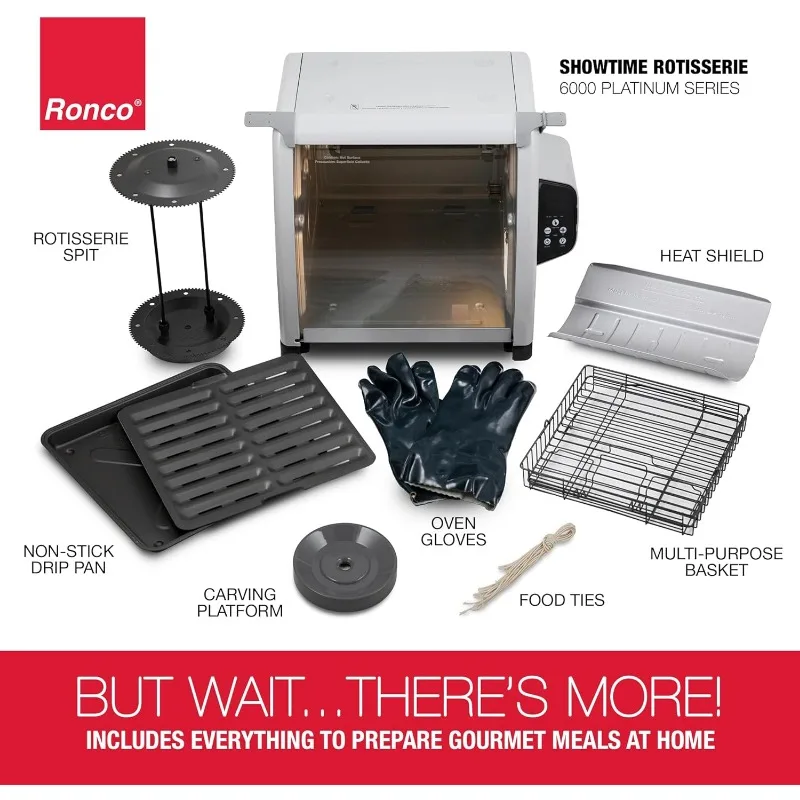 شاشة ديجيتال لفرن المشواة من سلسلة بلاتينية 6000، إيقاف تلقائي بسعة 12 رطل يتضمن سلة مشواة متعددة الأغراض