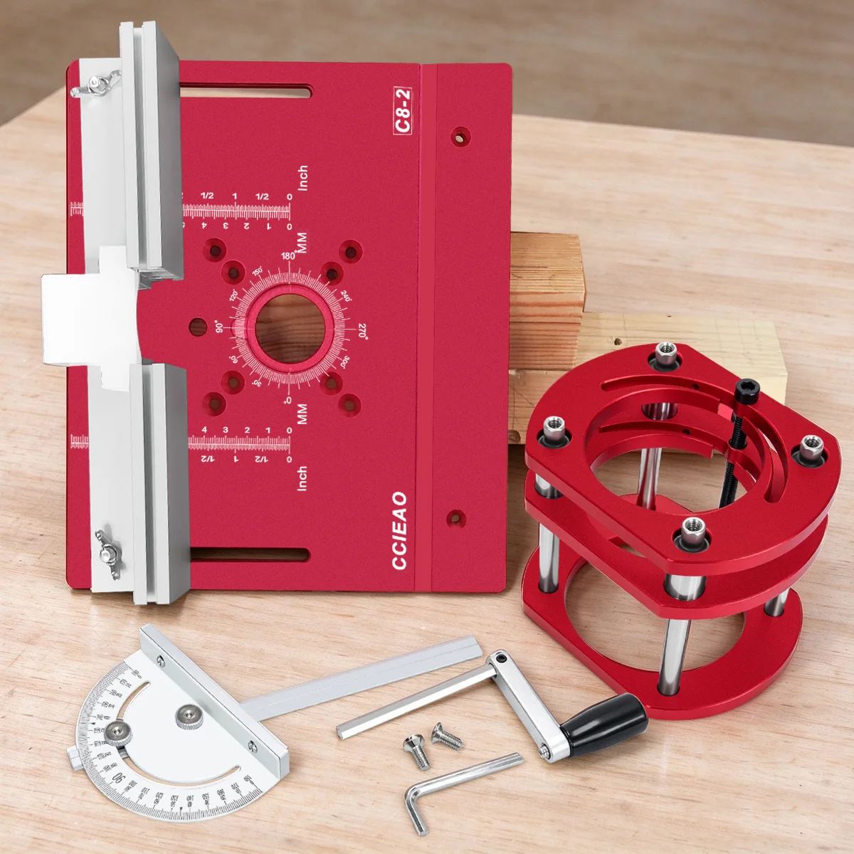 Aluminum Router Insert Plate Router Table Fence, Small Push Stick and Cover Plate, Woodworking Router Table Accessories Set