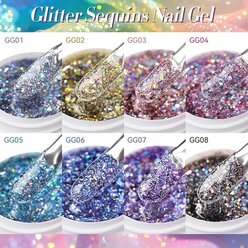 LILYCUTE 8 pièces paillettes paillettes Gel vernis à ongles brillant flocons tremper ongles Gel Varnis Semi Permanent pour Nail Art décoration bricolage