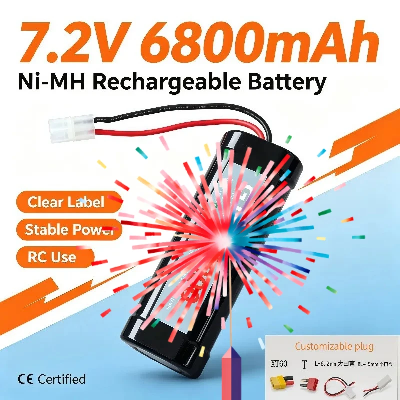 Large Capacity New 7.2V 6800mAh Ni‑MH Battery Suitable For RC Toy Racing Cars Trucks Power Source