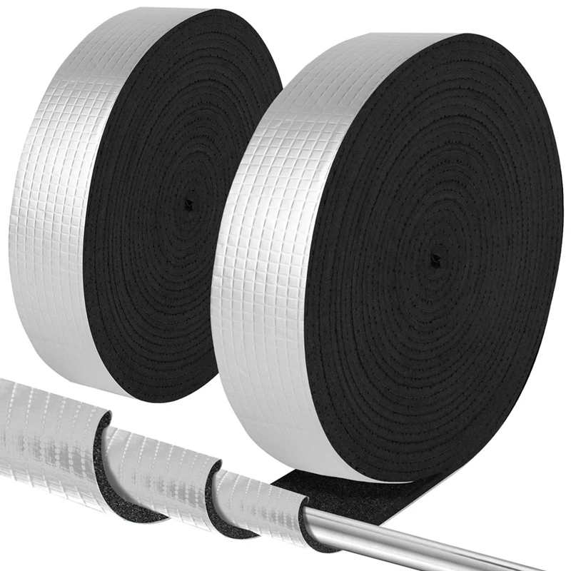 Pipe Wrap Insulation Tape 2Inch Wide X 32.8 Ft Outdoor Foam And Foil Pipe Wrap Insulation Tape Self Adhesive (2 Roll)