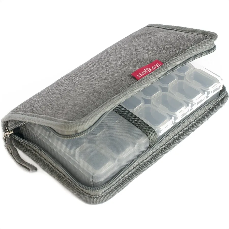 

Leantravel Pill Case Organizer for Travel with Passport Wallet Color Grey Size Small for 7 Day Travel