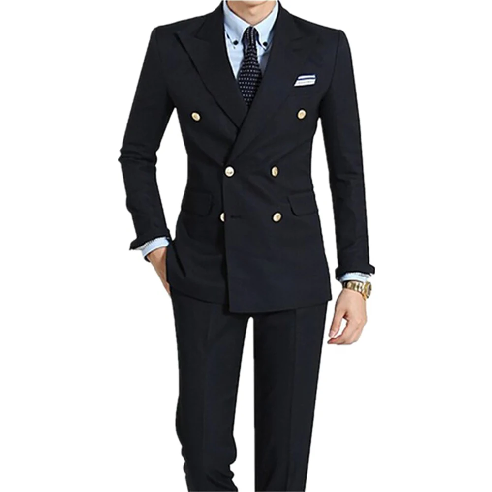 

Men's Suits Blazer Black Casual Prom Double Breasted Peaked Lapel Two Piece Jacket Pants Costume Hombre Terno Formal Occasion