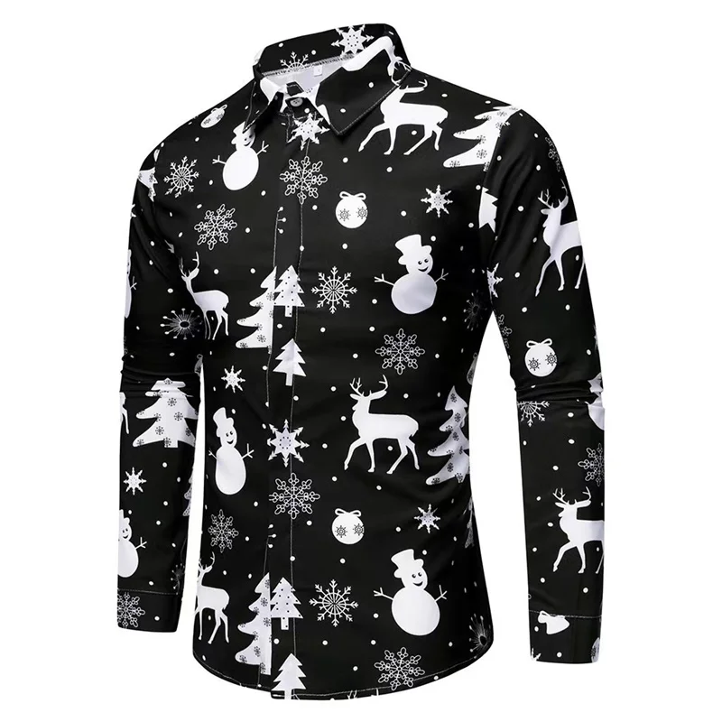 

New Year Party Shirt Christmas Snowman Men's Long Sleeves Shirt 3D Printed Long Sleeve Top Casual Christmas festival Men's Shirt