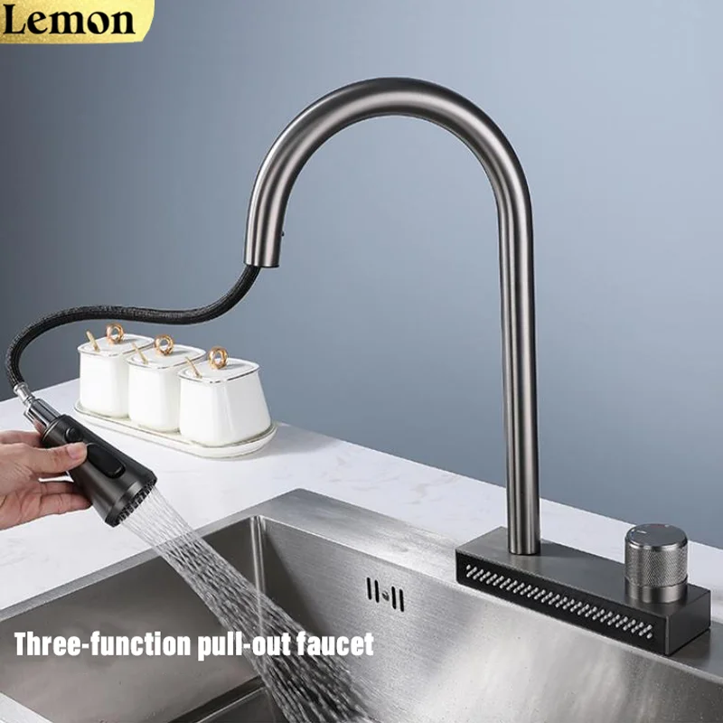 CHOOXIWU-Multifunctional single hole fly rain pull kitchen faucet, three-mode water outlet, hot and cold dual control